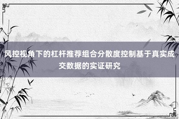 风控视角下的杠杆推荐组合分散度控制基于真实成交数据的实证研究